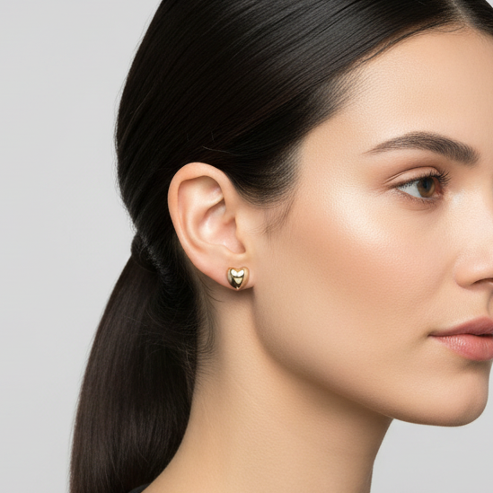 14K Yellow Gold Heart Stud Earrings