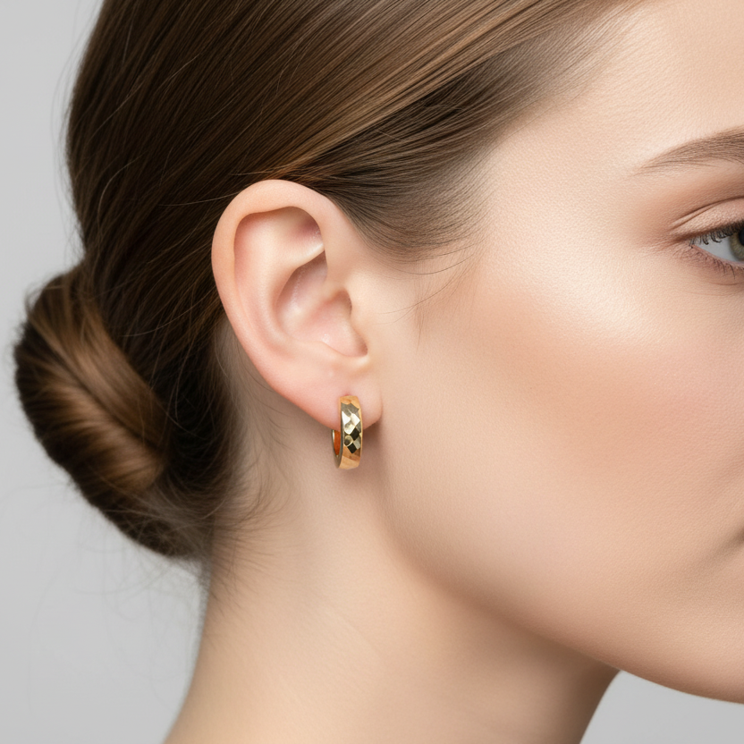 14K Yellow Gold Huggie Hoop Earrings