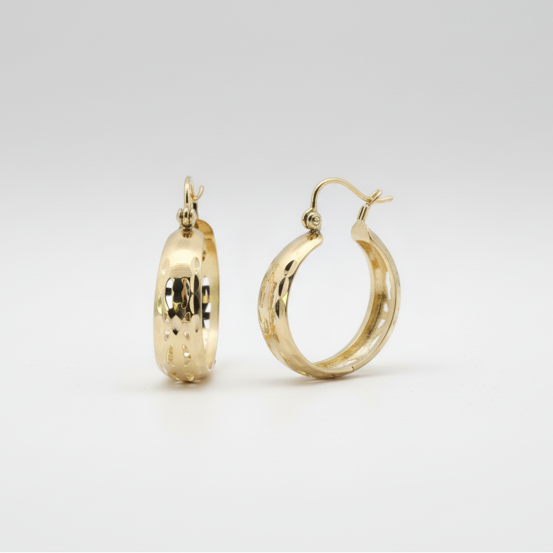 14K Yellow Gold Cut Out Hoop Earrings