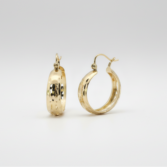 14K Yellow Gold Cut Out Hoop Earrings