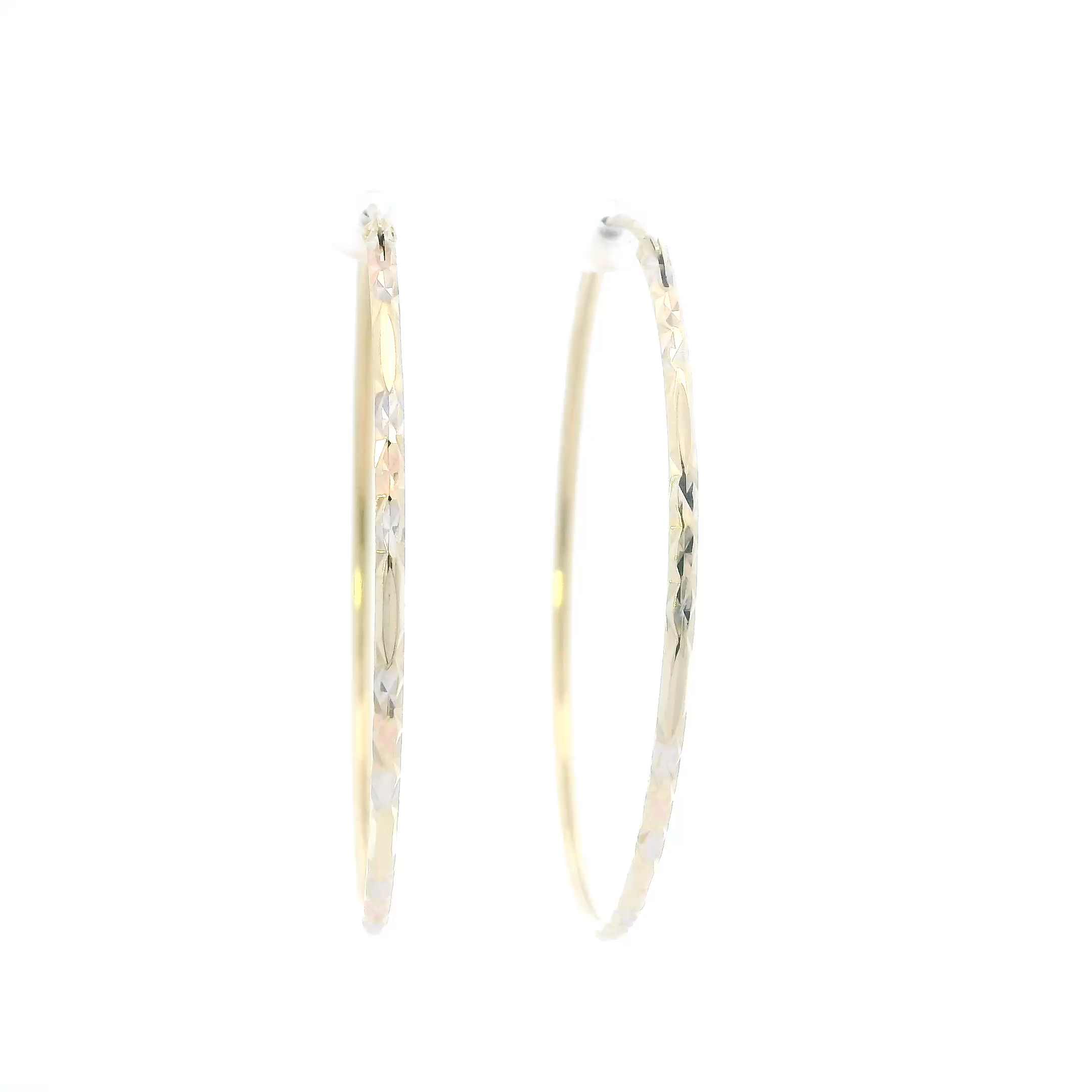 14K Yellow Gold Diamond Cut Design Hoop Earrings