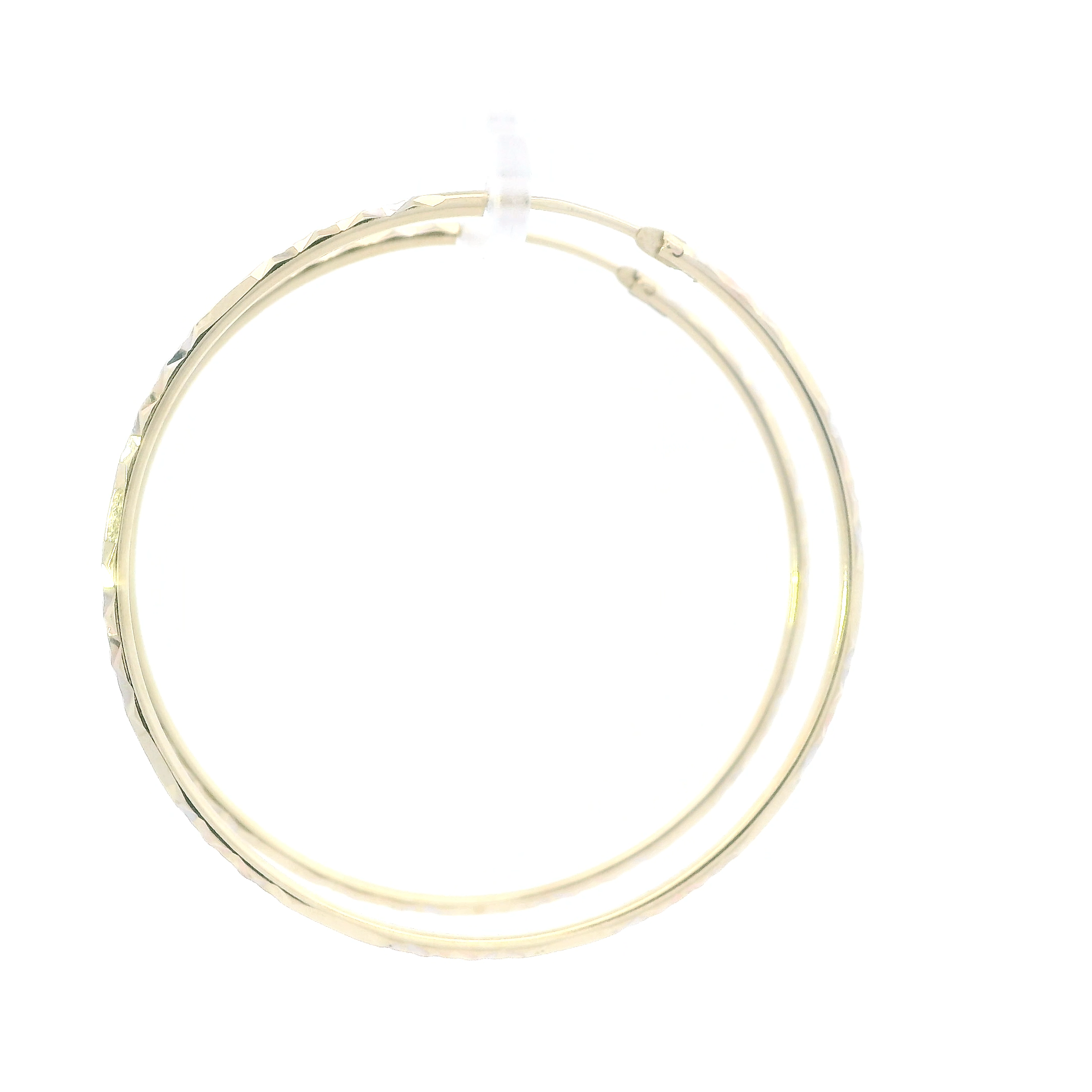 14K Yellow Gold Diamond Cut Design Hoop Earrings