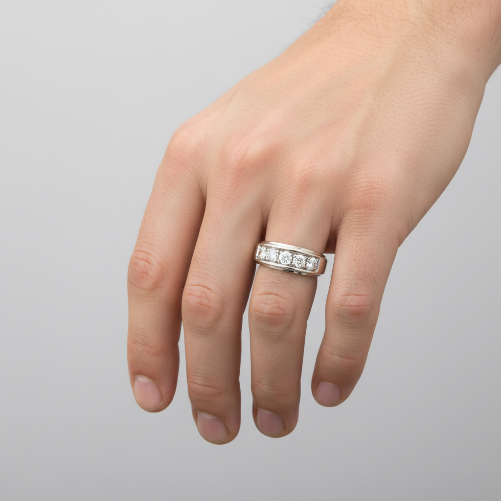 14K White Gold Diamonds Mens Ring - 1.19ct