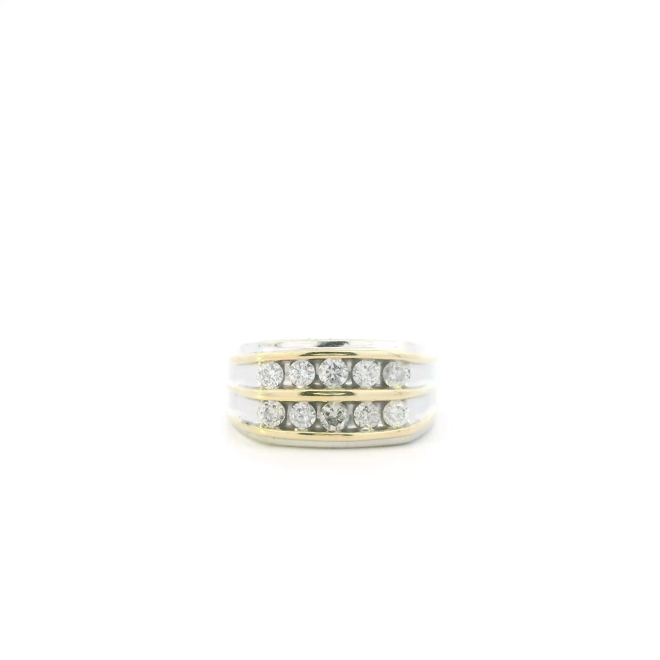 10K White & Yellow Gold Diamonds Mens Ring - 1.00ct