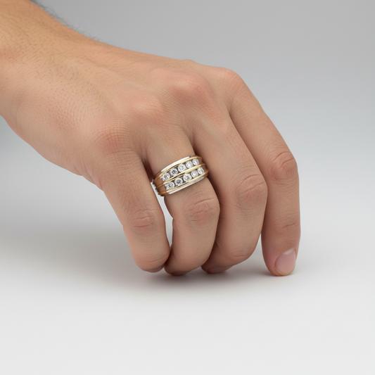 10K White & Yellow Gold Diamonds Mens Ring - 1.00ct