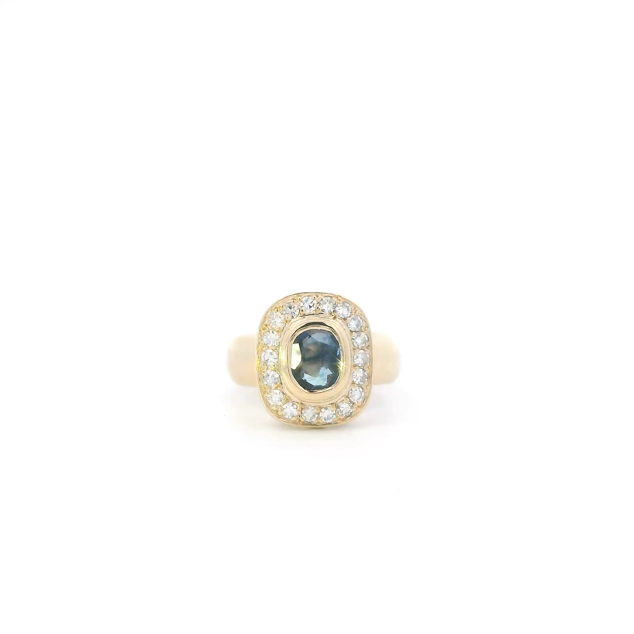 14K Yellow Gold Blue Sapphire & Diamonds Womans Ring - 0.36