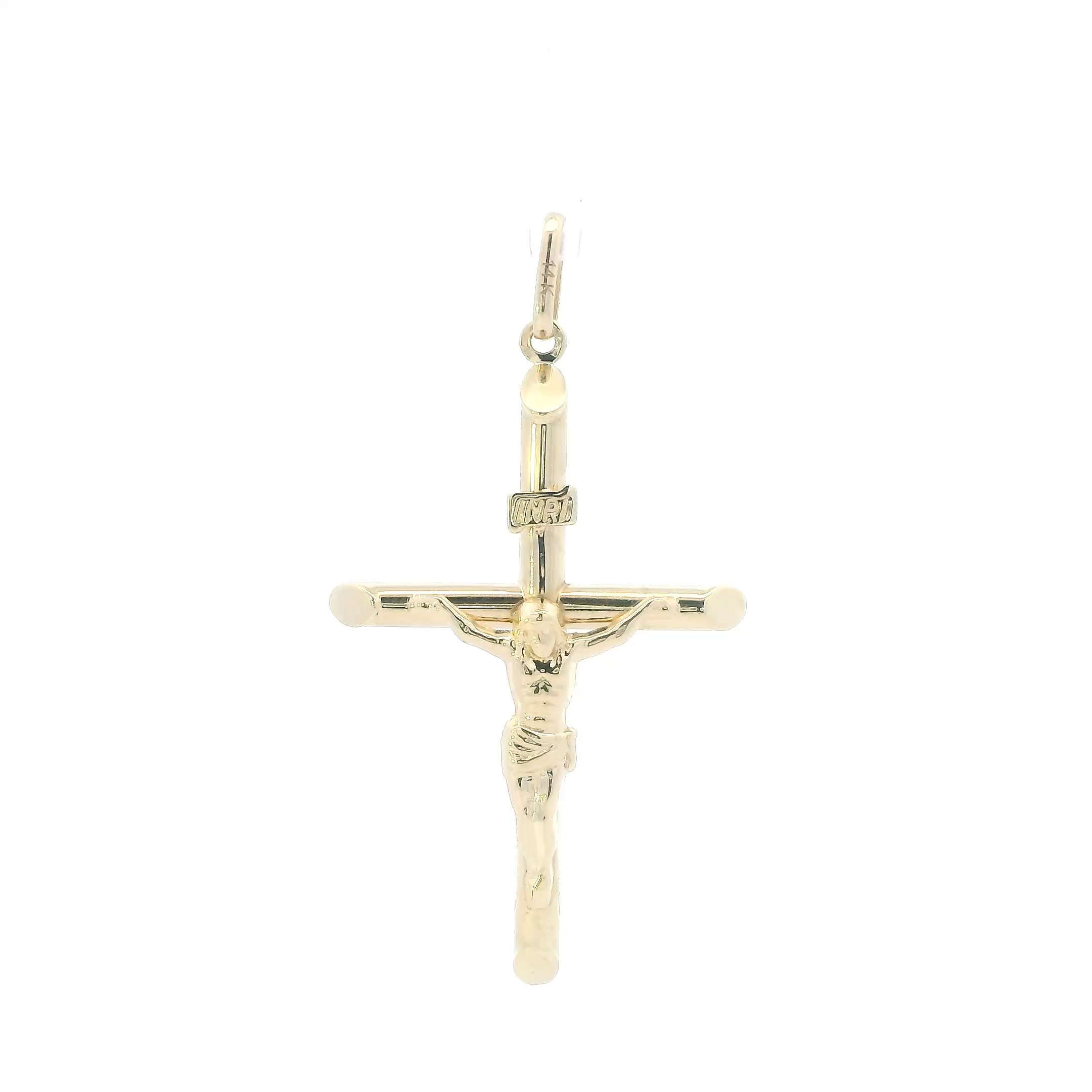 14K Yellow Gold Religious Tube Cross Pendant