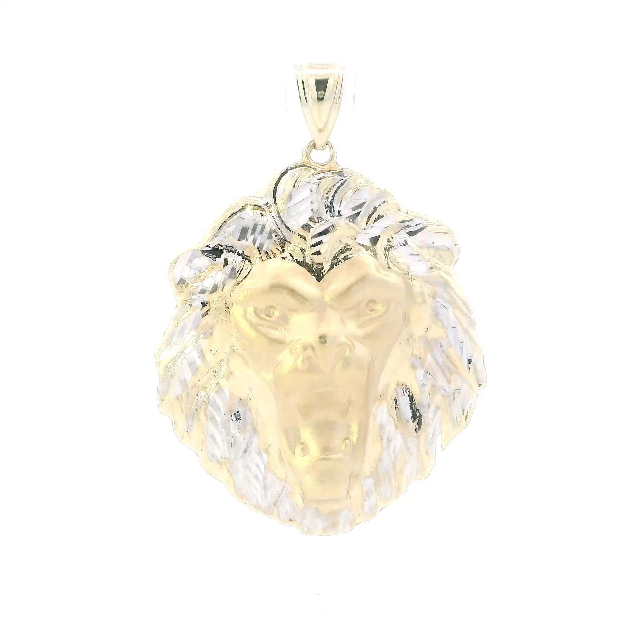 10K Yellow Gold Diamond Cut Lion Head Pendant