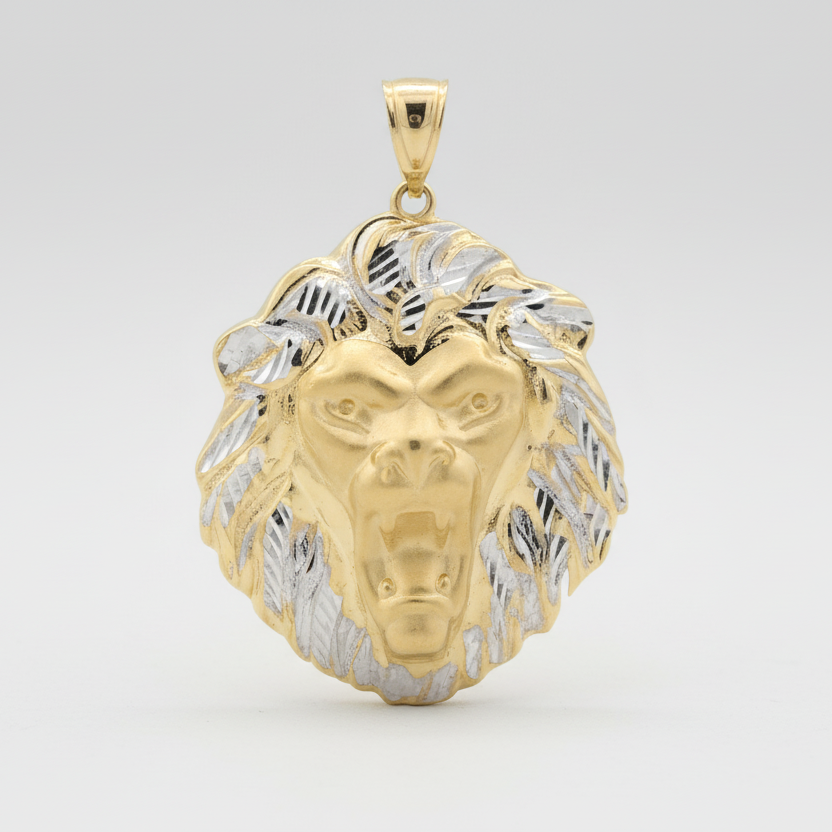 10K Yellow Gold Diamond Cut Lion Head Pendant