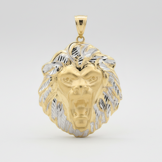 10K Yellow Gold Diamond Cut Lion Head Pendant