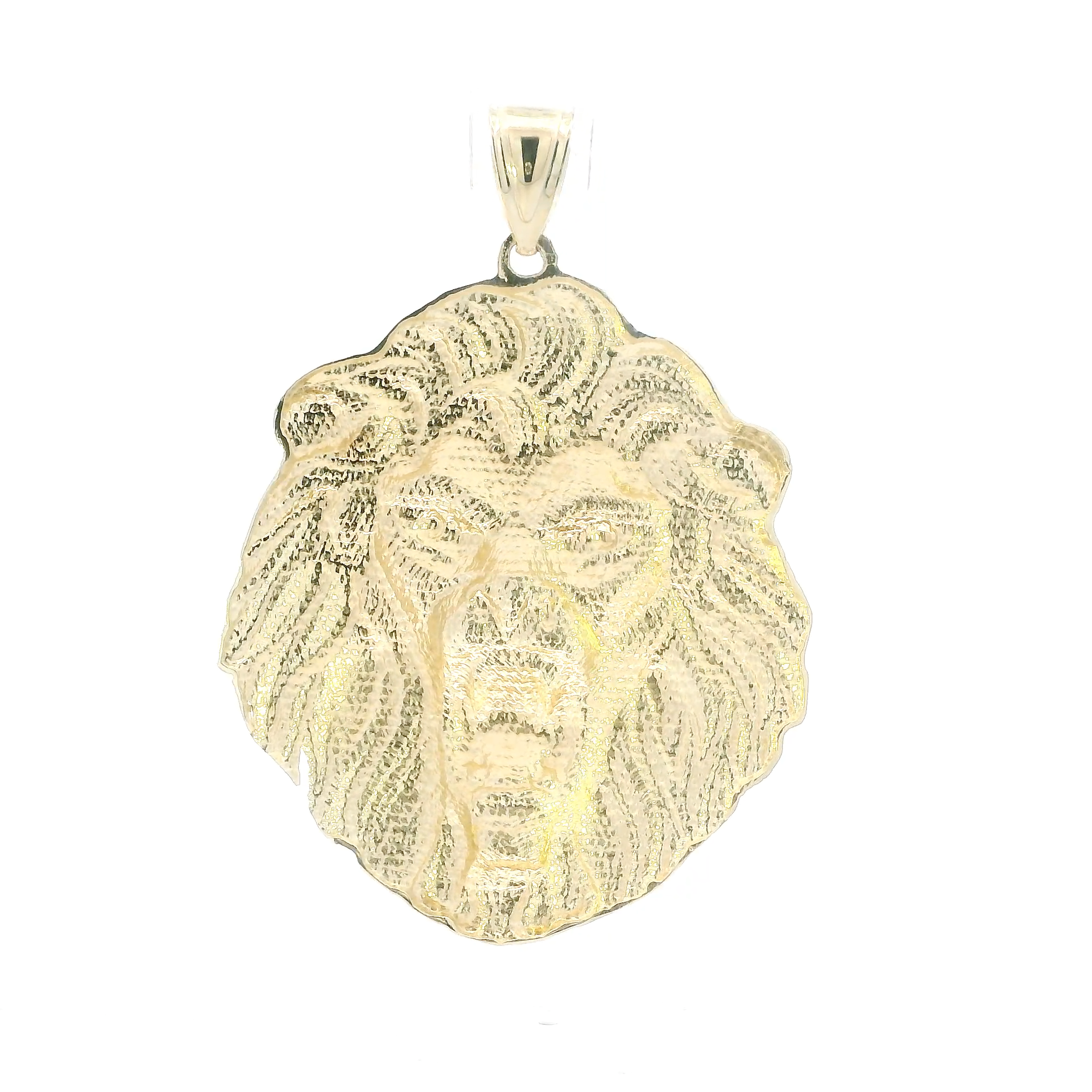 10K Yellow Gold Diamond Cut Lion Head Pendant