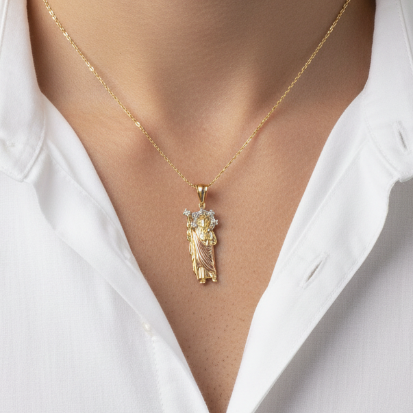 14K Tri Color Gold Religious Standing Figure Pendant