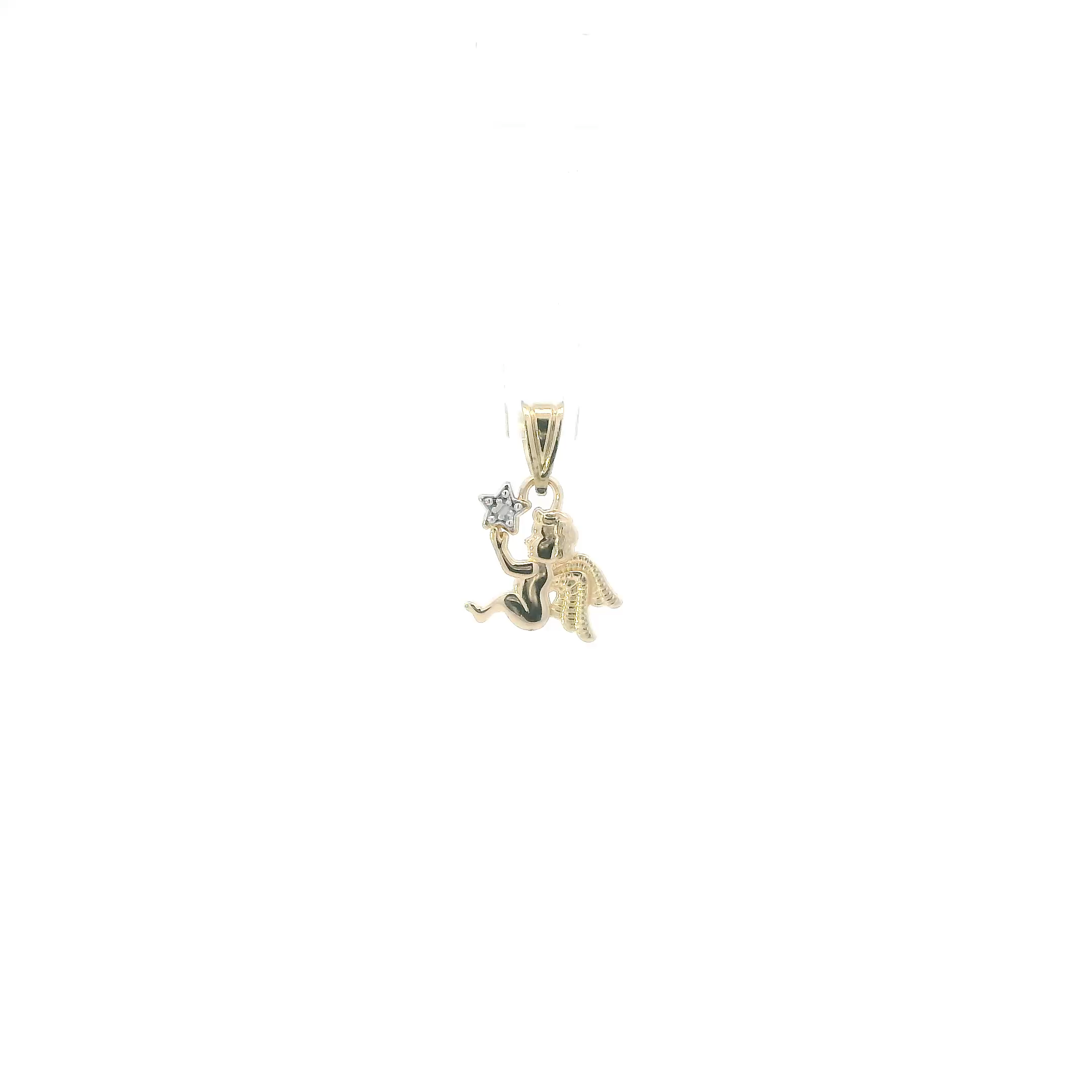 14K Yellow Gold Star & Angel Pendant