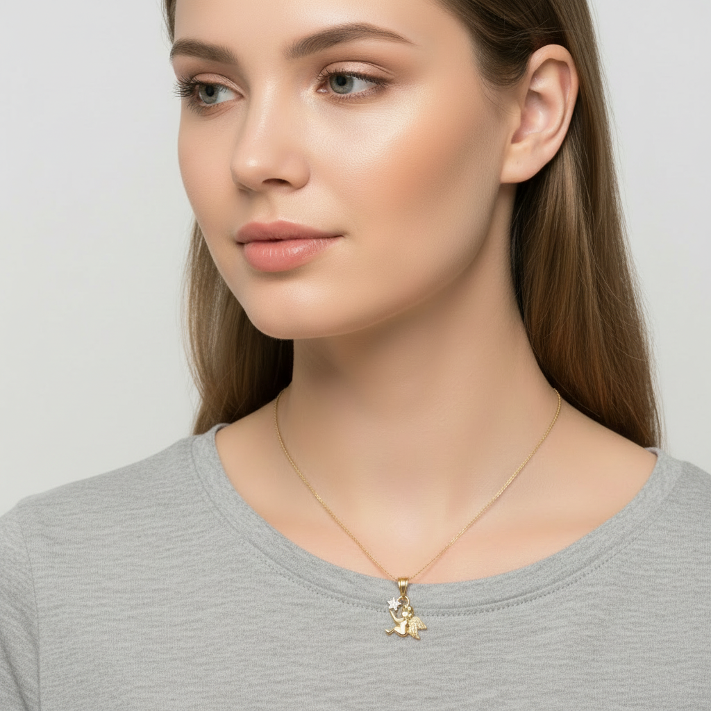 14K Yellow Gold Star & Angel Pendant