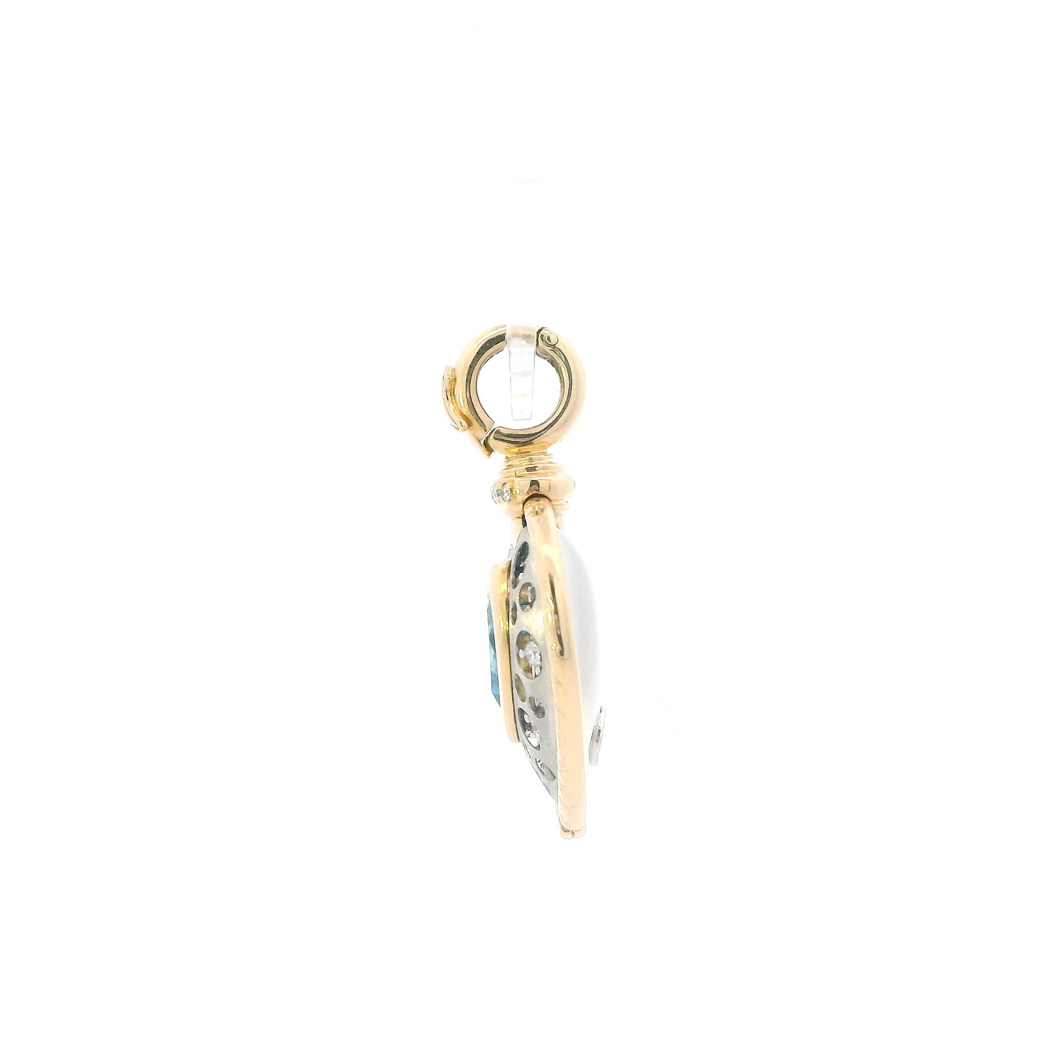 18K Yellow Gold & Platinum Blue Topaz & Diamonds Heart Pendant By 