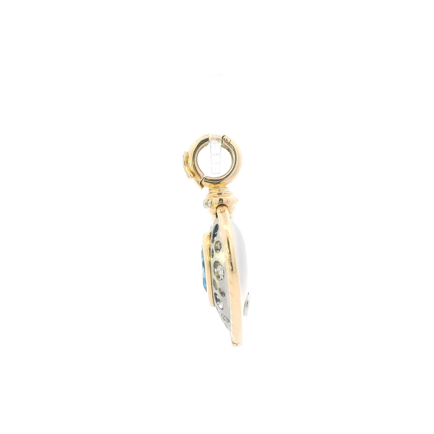 18K Yellow Gold & Platinum Blue Topaz & Diamonds Heart Pendant By "C Natasha"