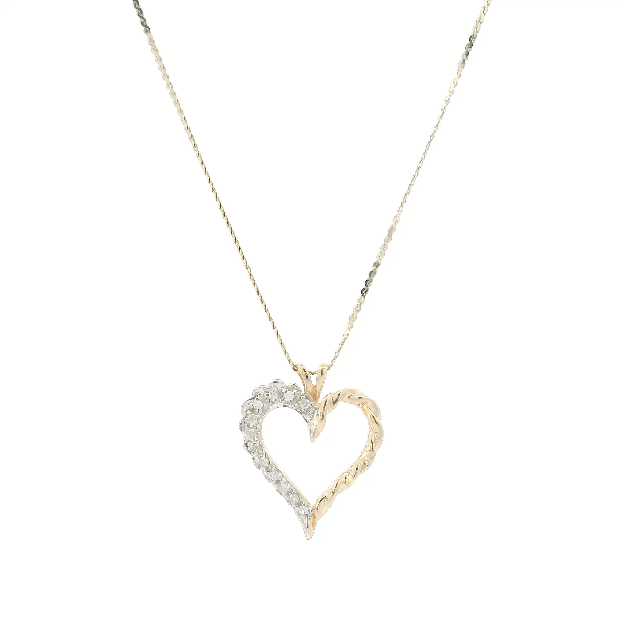 14K Yellow & White Gold Heart Pendant & 20.5