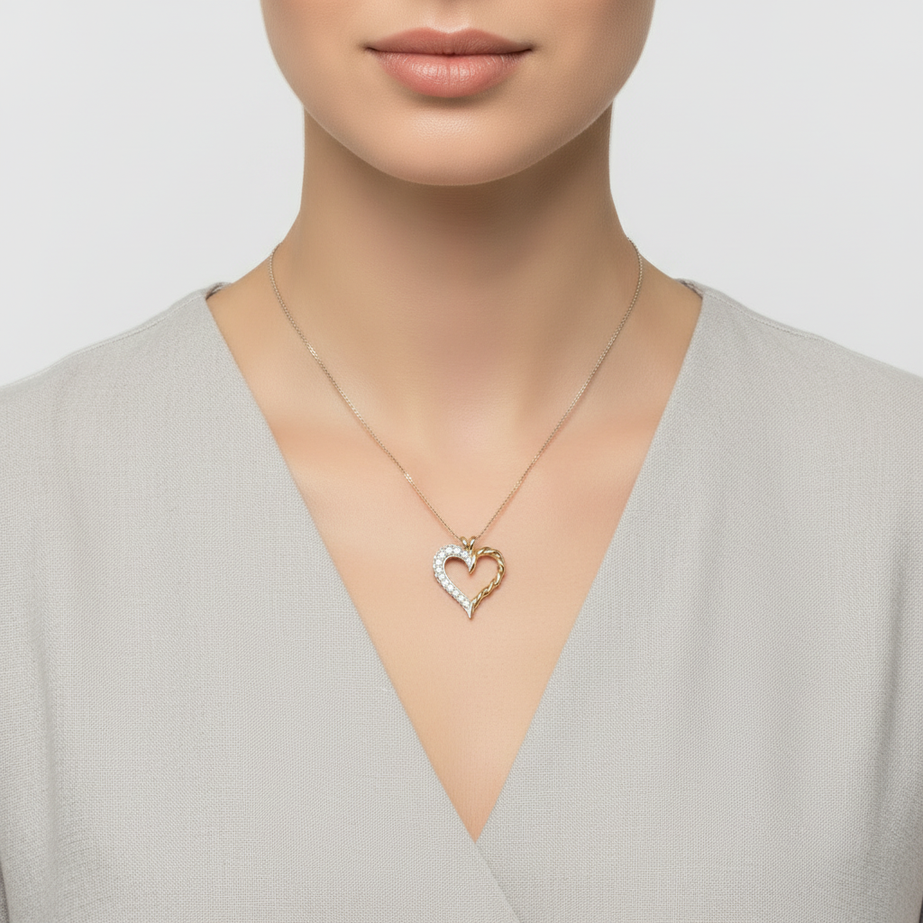 14K Yellow & White Gold Heart Pendant & 20.5" Serpentine Chain