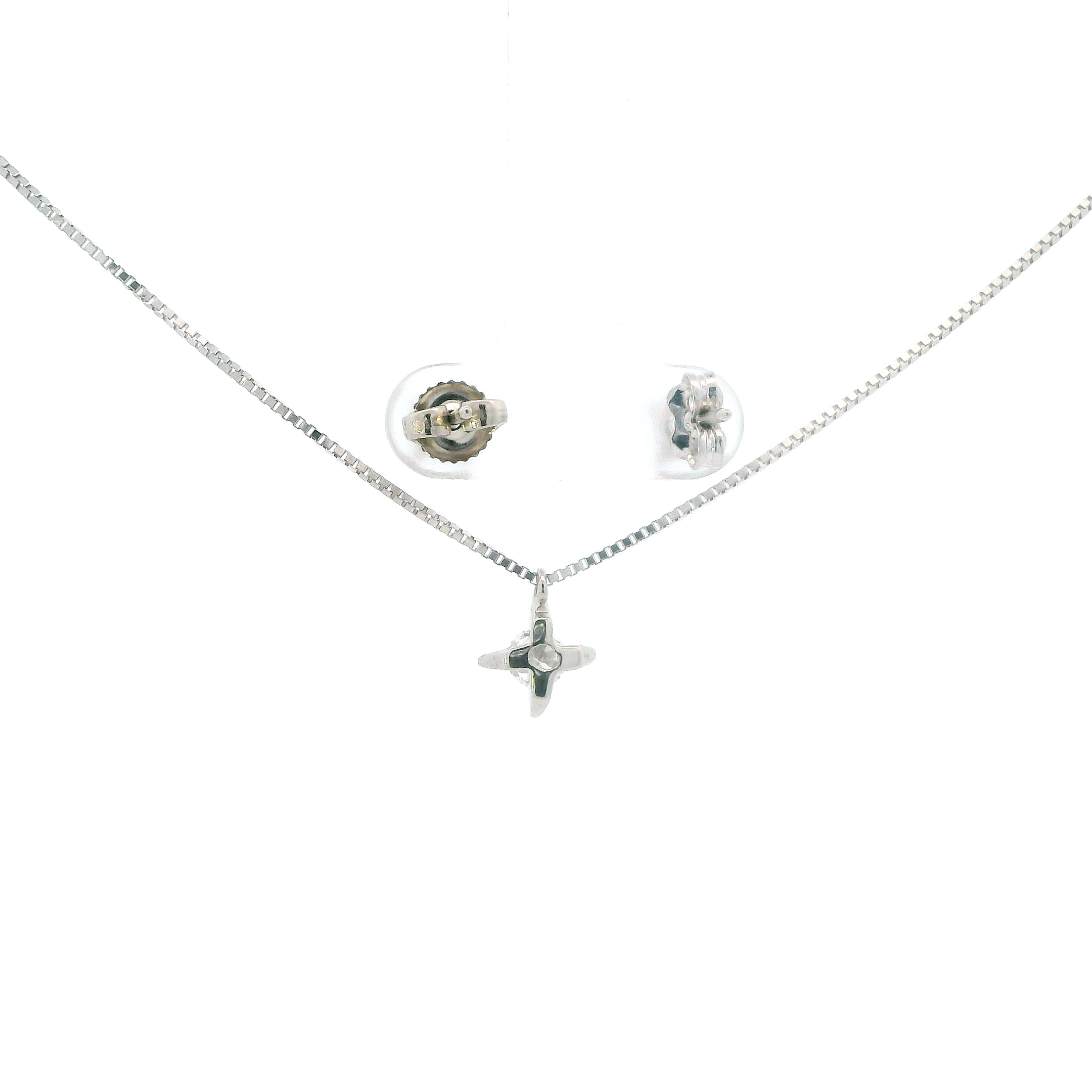 14K White Gold Solitaire Earrings & Pendant W/ 18