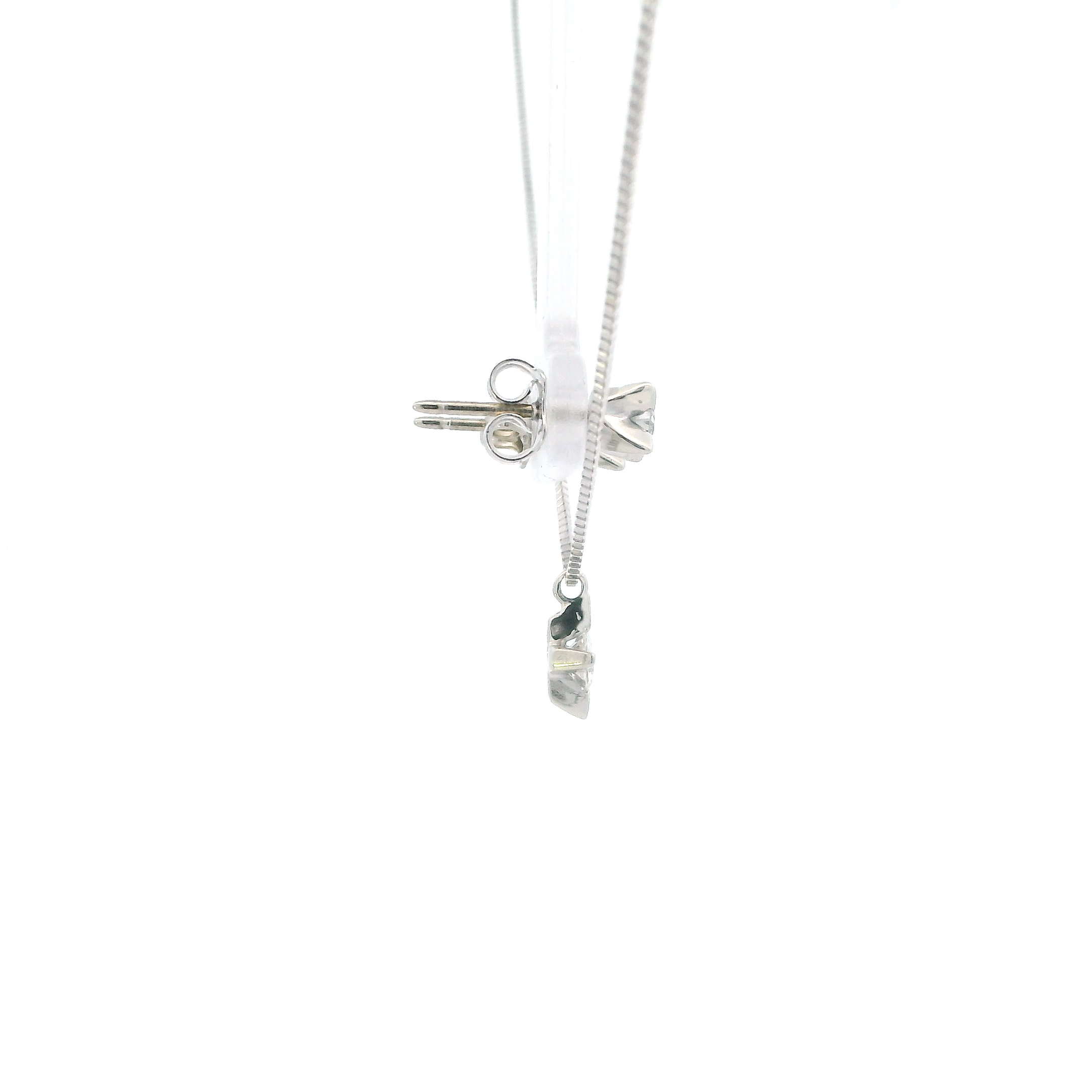 14K White Gold Solitaire Earrings & Pendant W/ 18