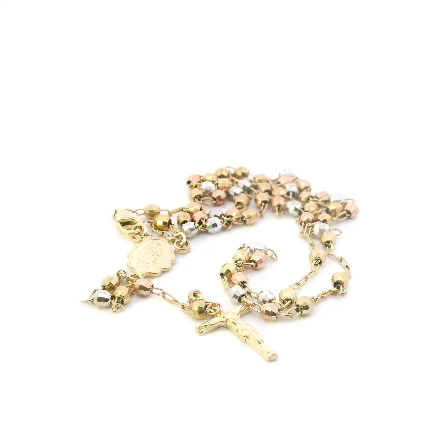 10K Tri Color Gold 18" Beaded Rosary Chain