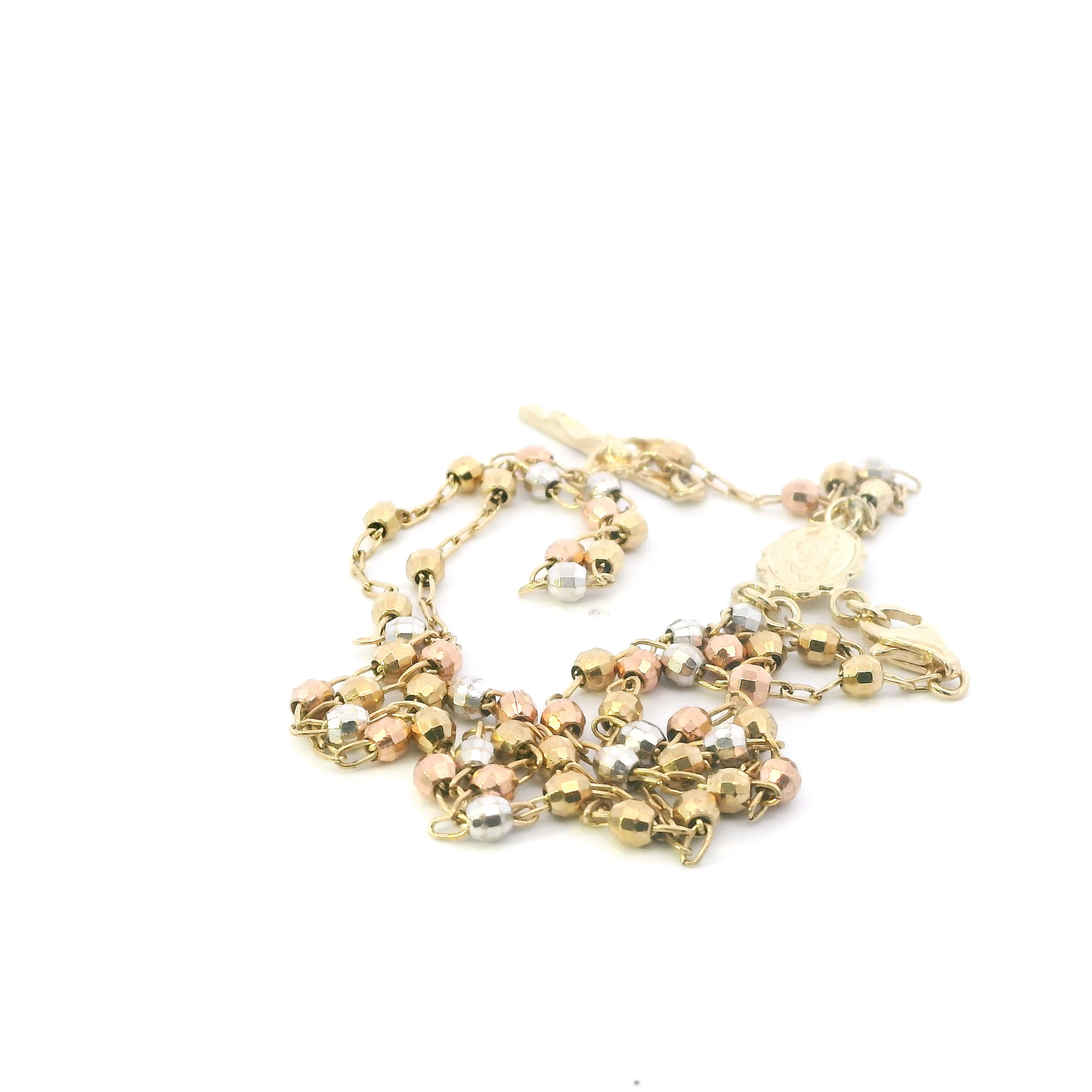 10K Tri Color Gold 18" Beaded Rosary Chain