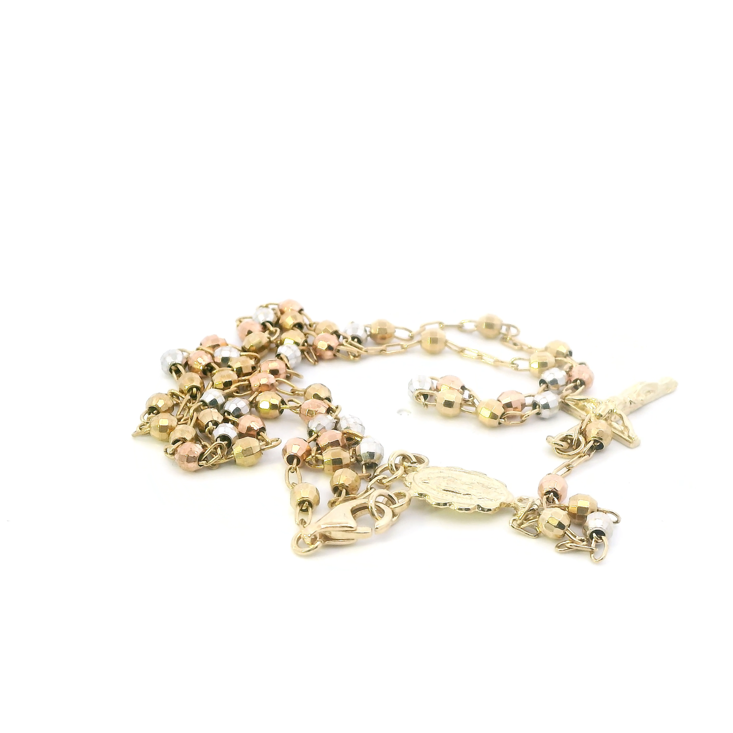 10K Tri Color Gold 18" Beaded Rosary Chain