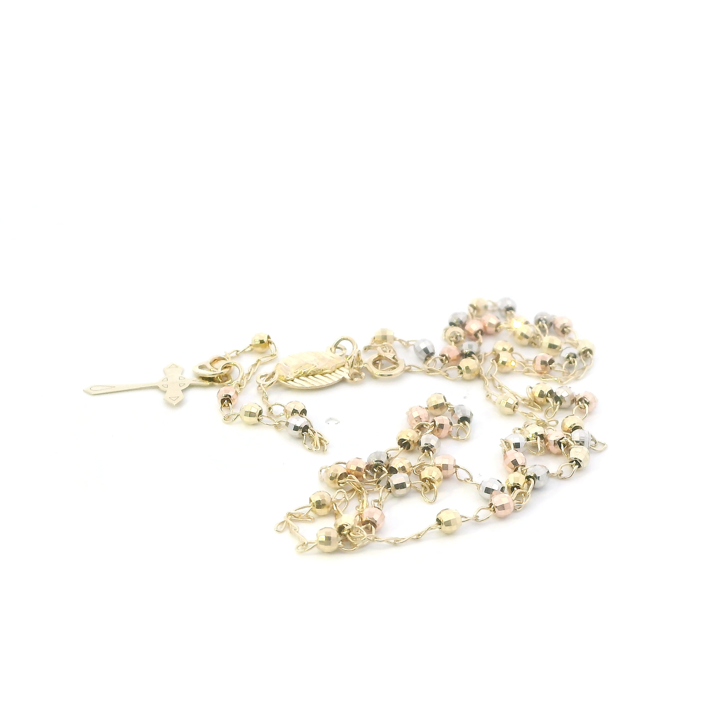 10K Tri Color Gold 17" Rosary Necklace