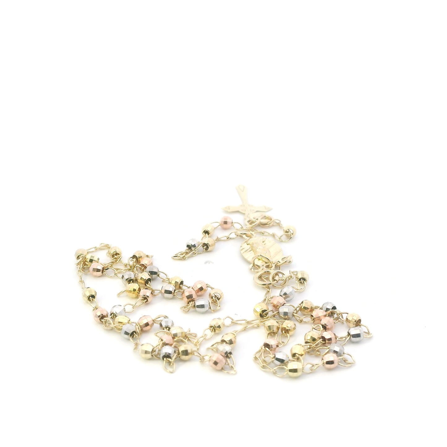 10K Tri Color Gold 17" Rosary Necklace