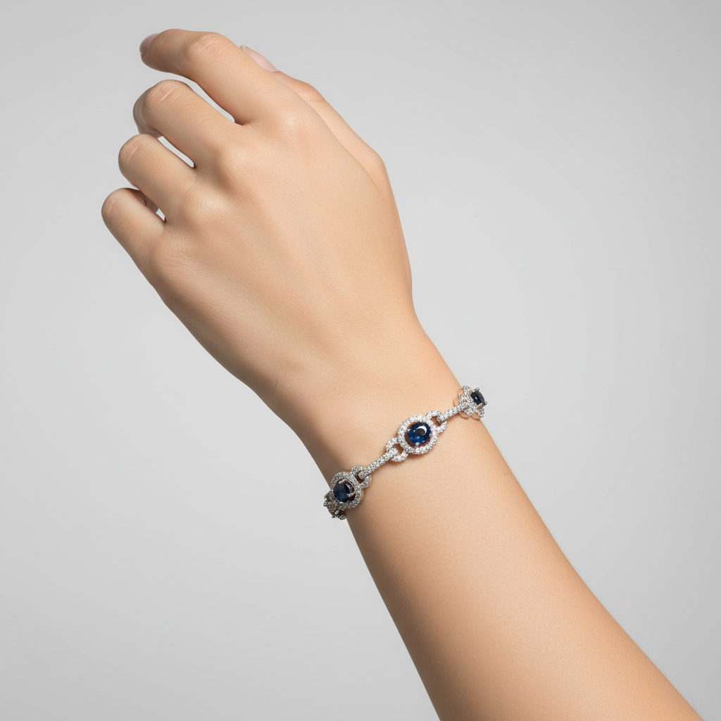 18K White Gold 7" Blue Sapphire & Diamonds Bracelet - 2.48ct