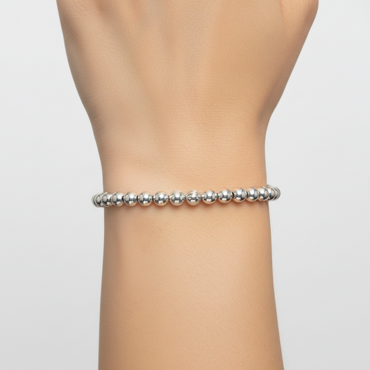 14K White Gold 7.75" Beaded Bracelet