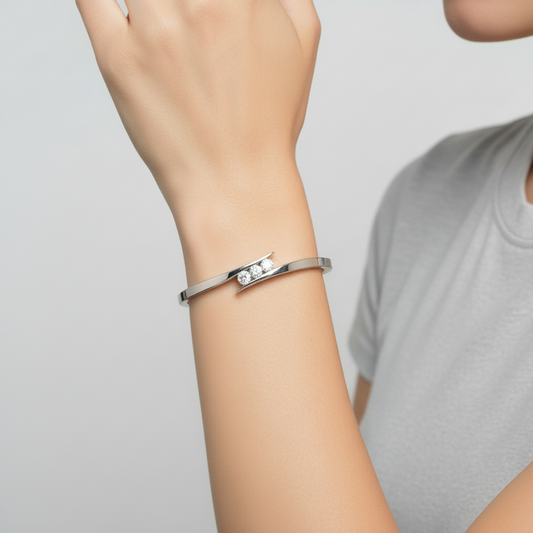 14K White Gold Diamonds Bar Link Bracelet - 0.60ct