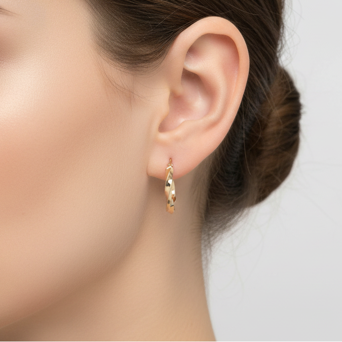 14K Yellow Gold Twisted Hoop Earrings