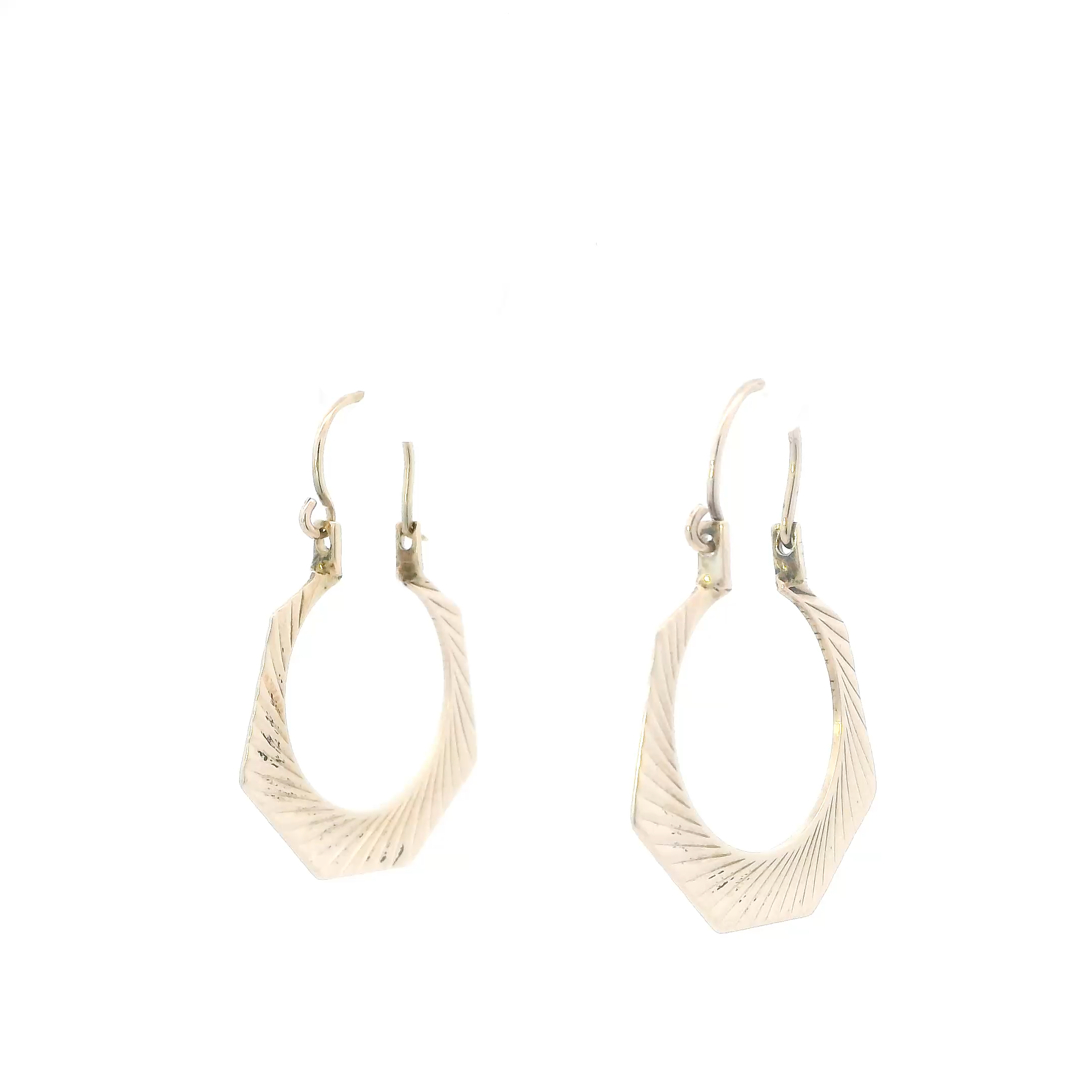 10K Yellow Gold Diamond Cut Flat Hoop Earrings