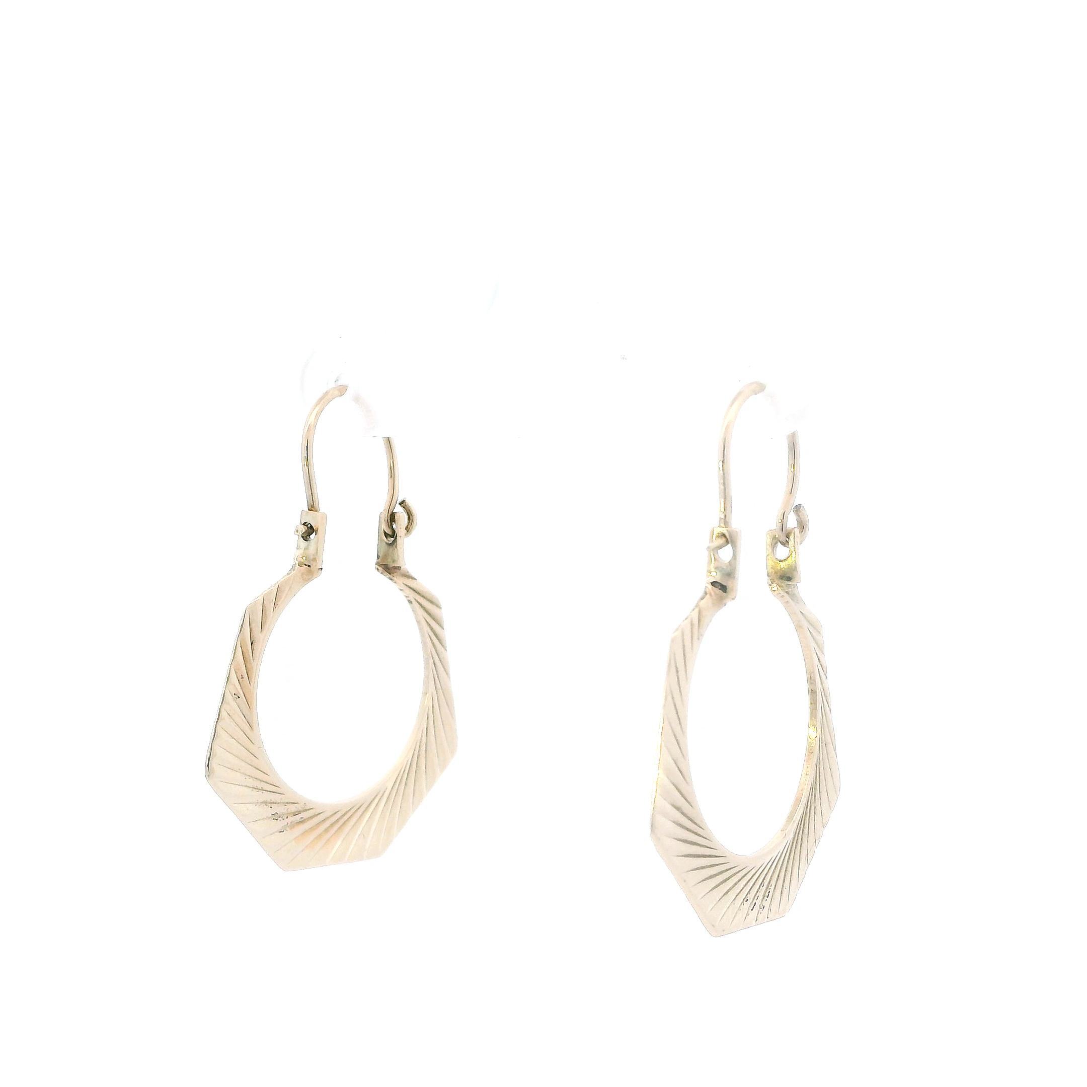10K Yellow Gold Diamond Cut Flat Hoop Earrings
