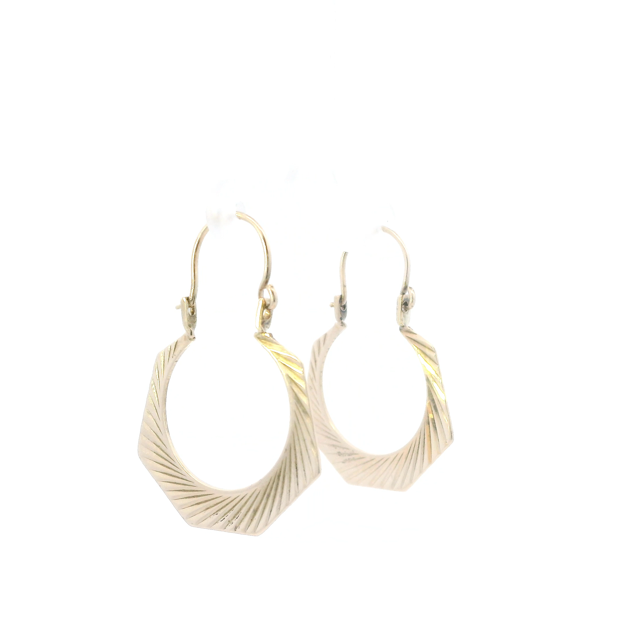 10K Yellow Gold Diamond Cut Flat Hoop Earrings