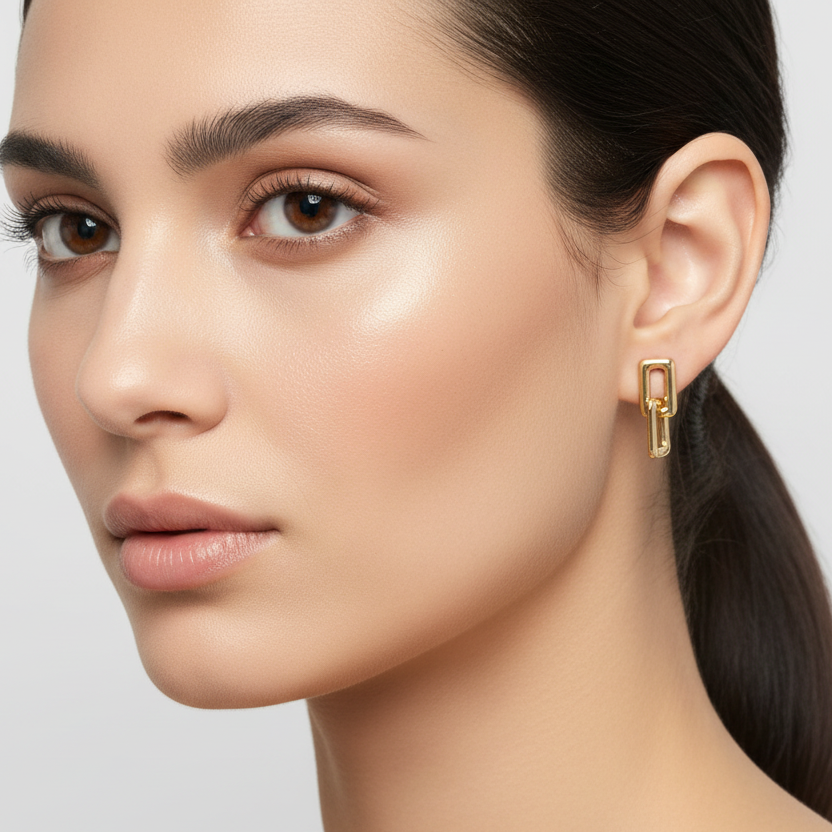 18K Yellow Gold Rectangular Dangle Earrings