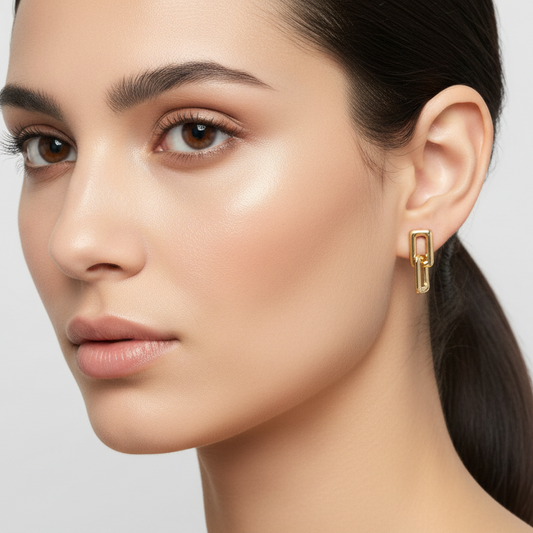 18K Yellow Gold Rectangular Dangle Earrings