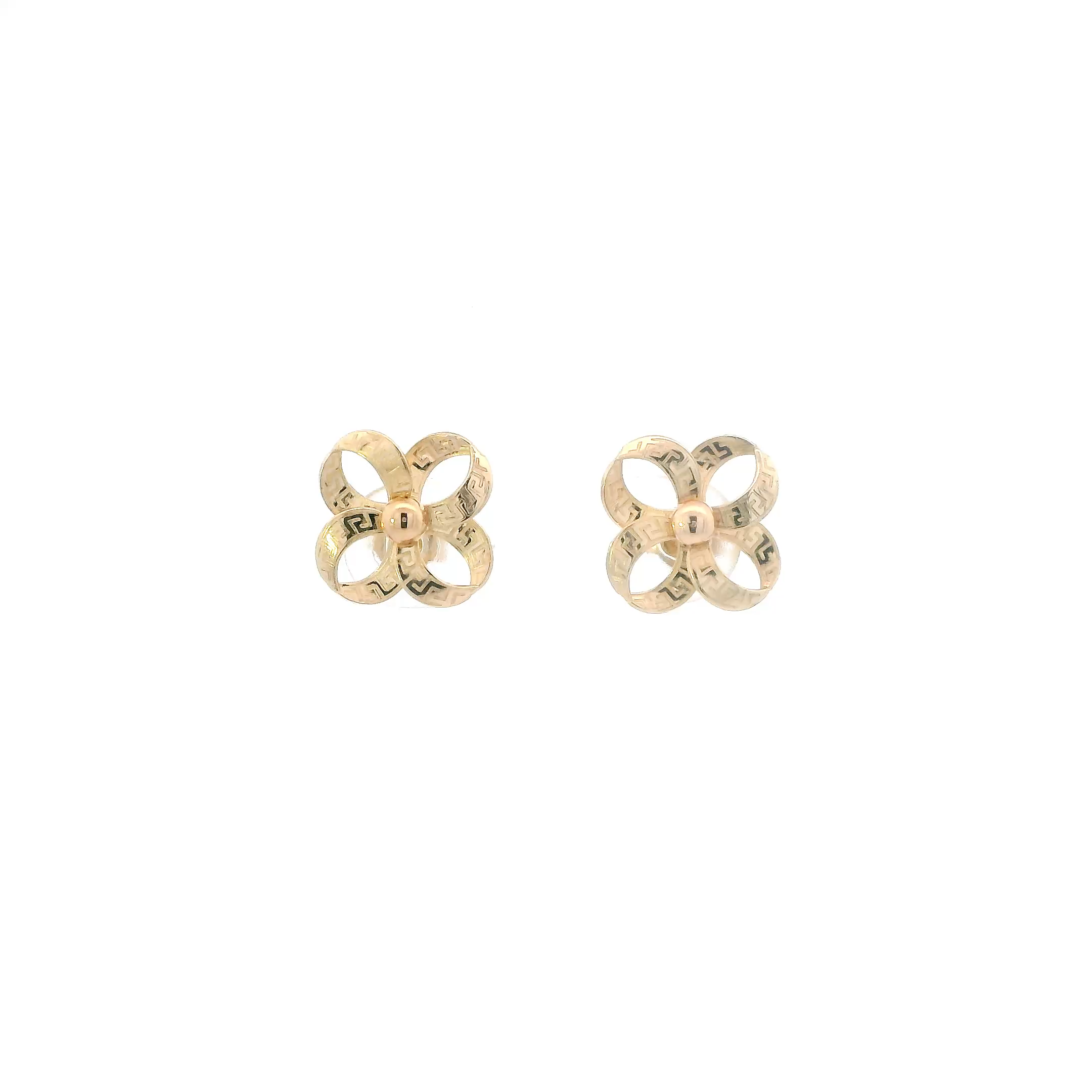 18K Yellow Gold Greek Flower Stud Earrings