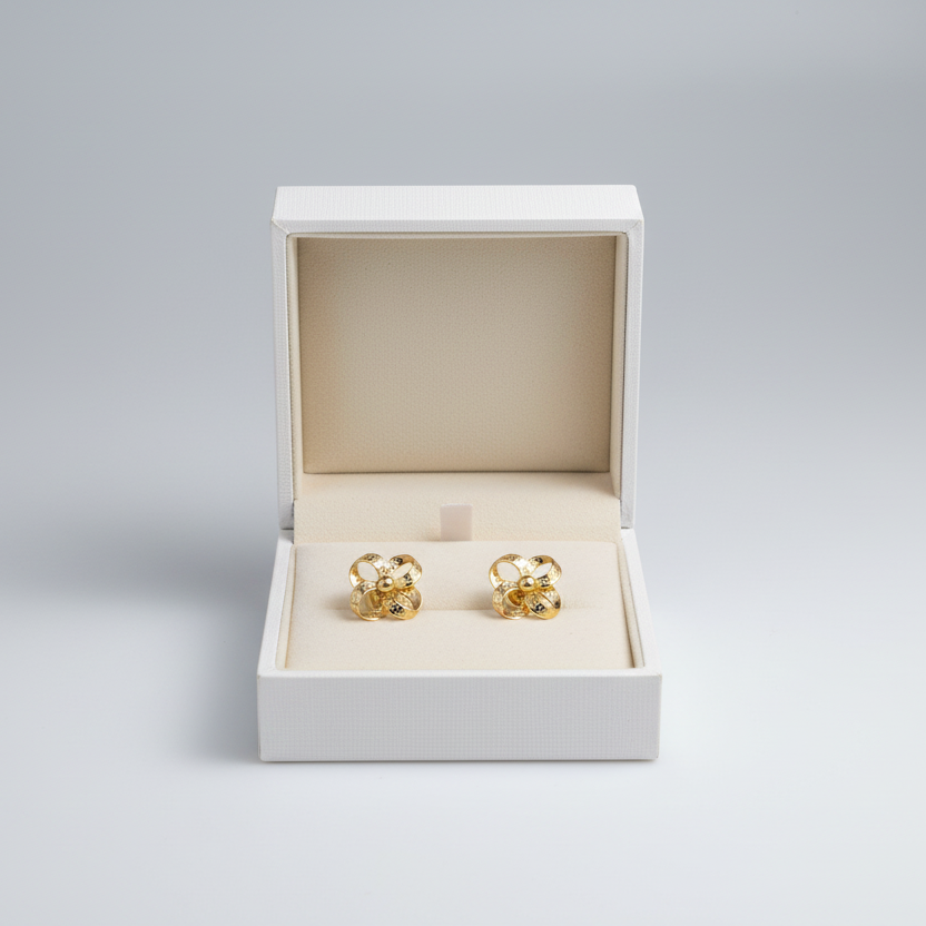 18K Yellow Gold Greek Flower Stud Earrings