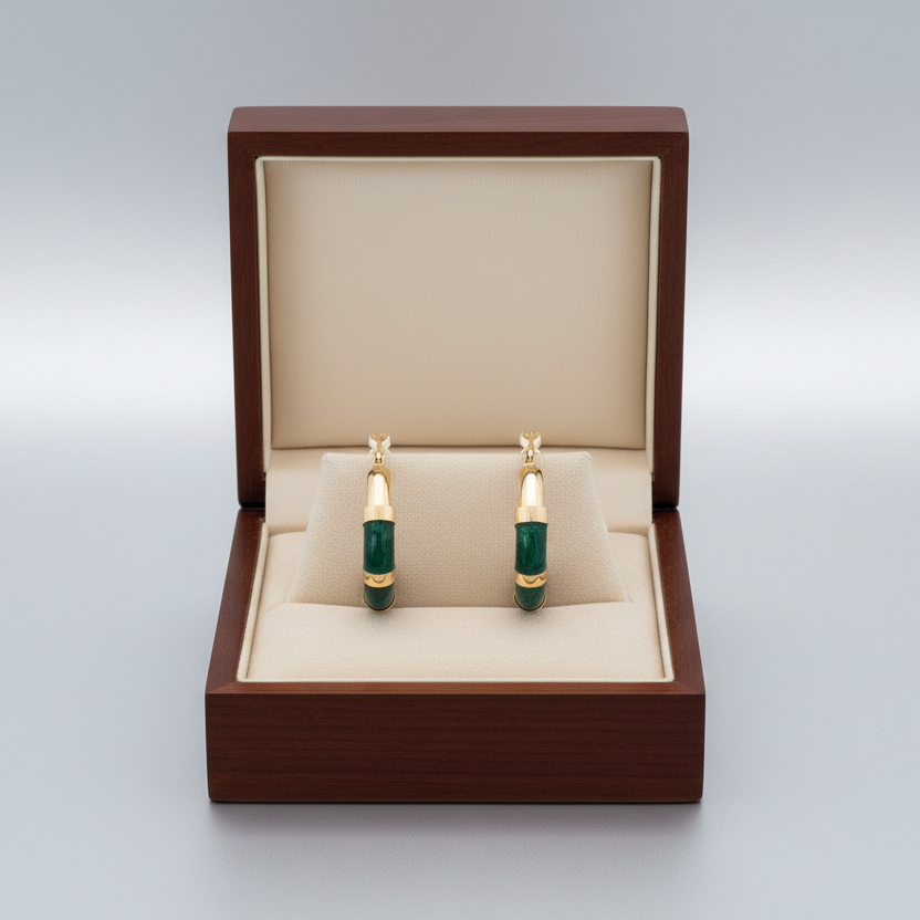 14K Yellow Gold Red, Blue, Green Stripe Enamel Hoop Earrings