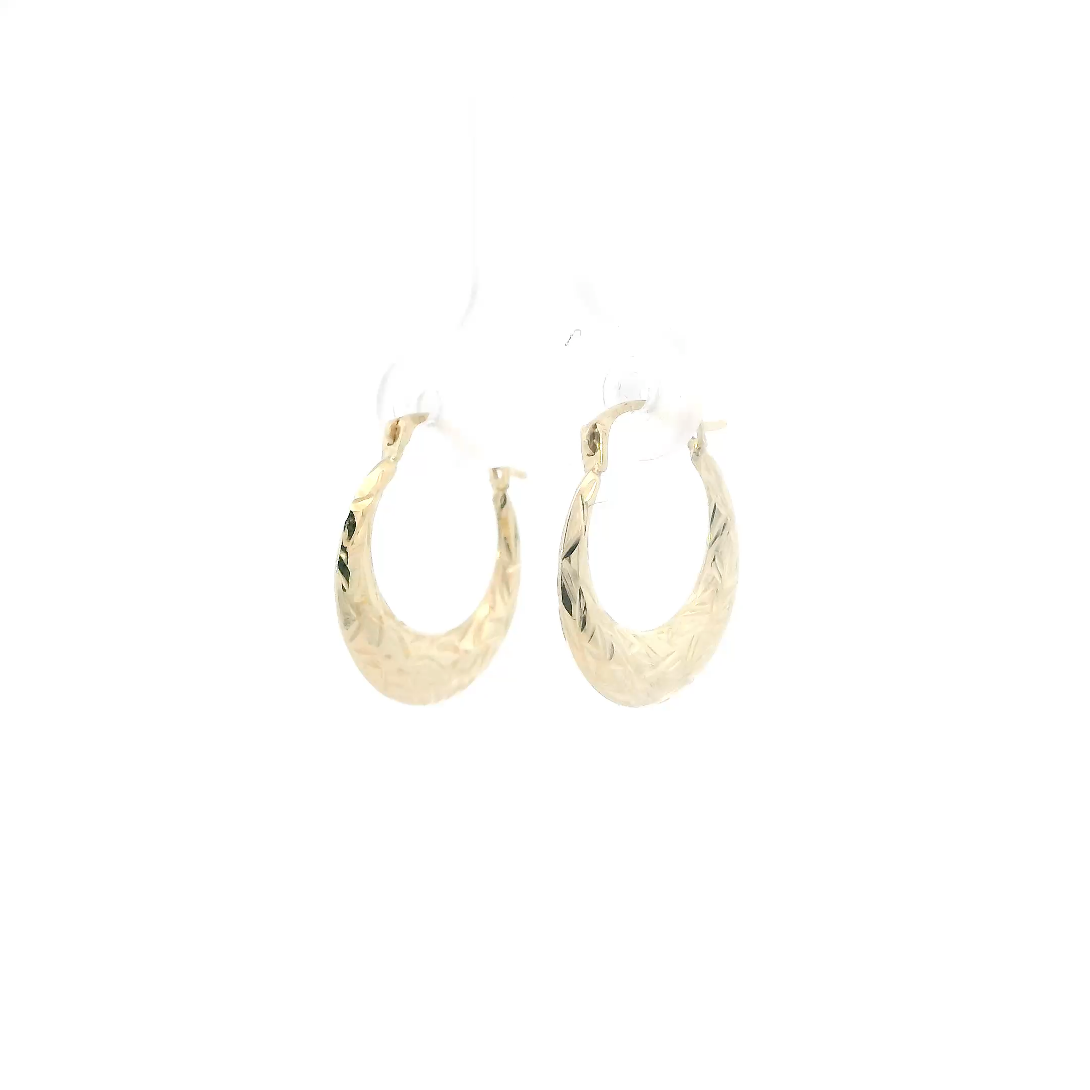 10K Yellow Gold Diamond Cut Hoop Earrings