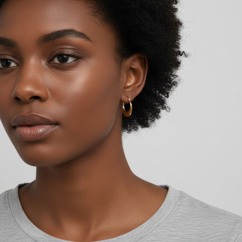 10K Yellow Gold Diamond Cut Hoop Earrings