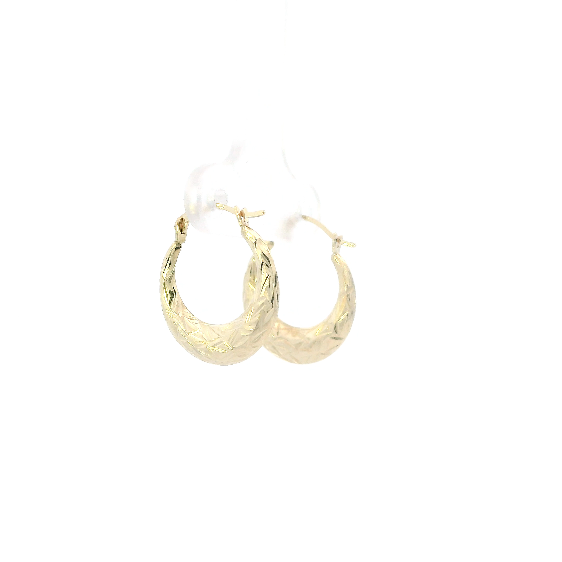 10K Yellow Gold Diamond Cut Hoop Earrings