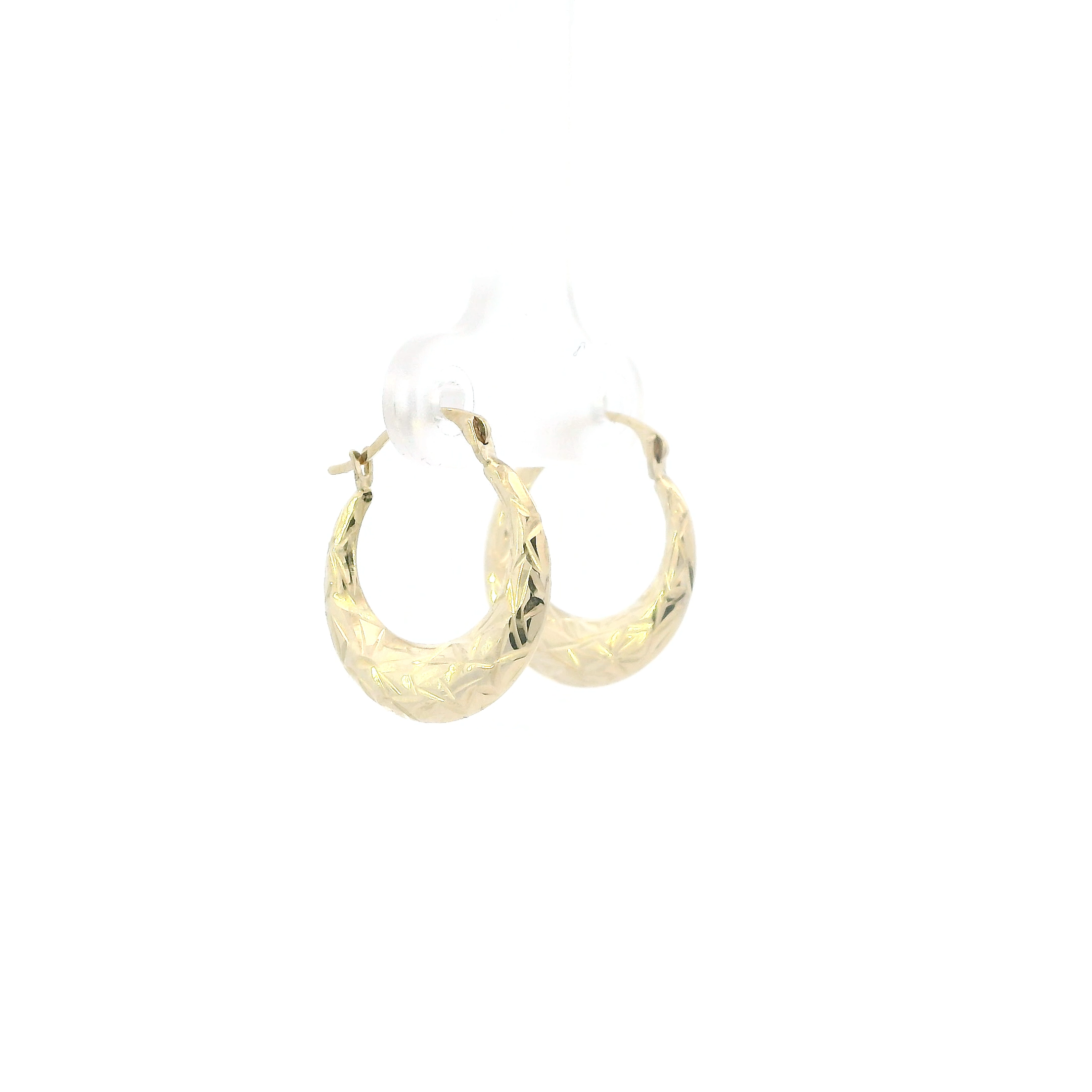 10K Yellow Gold Diamond Cut Hoop Earrings