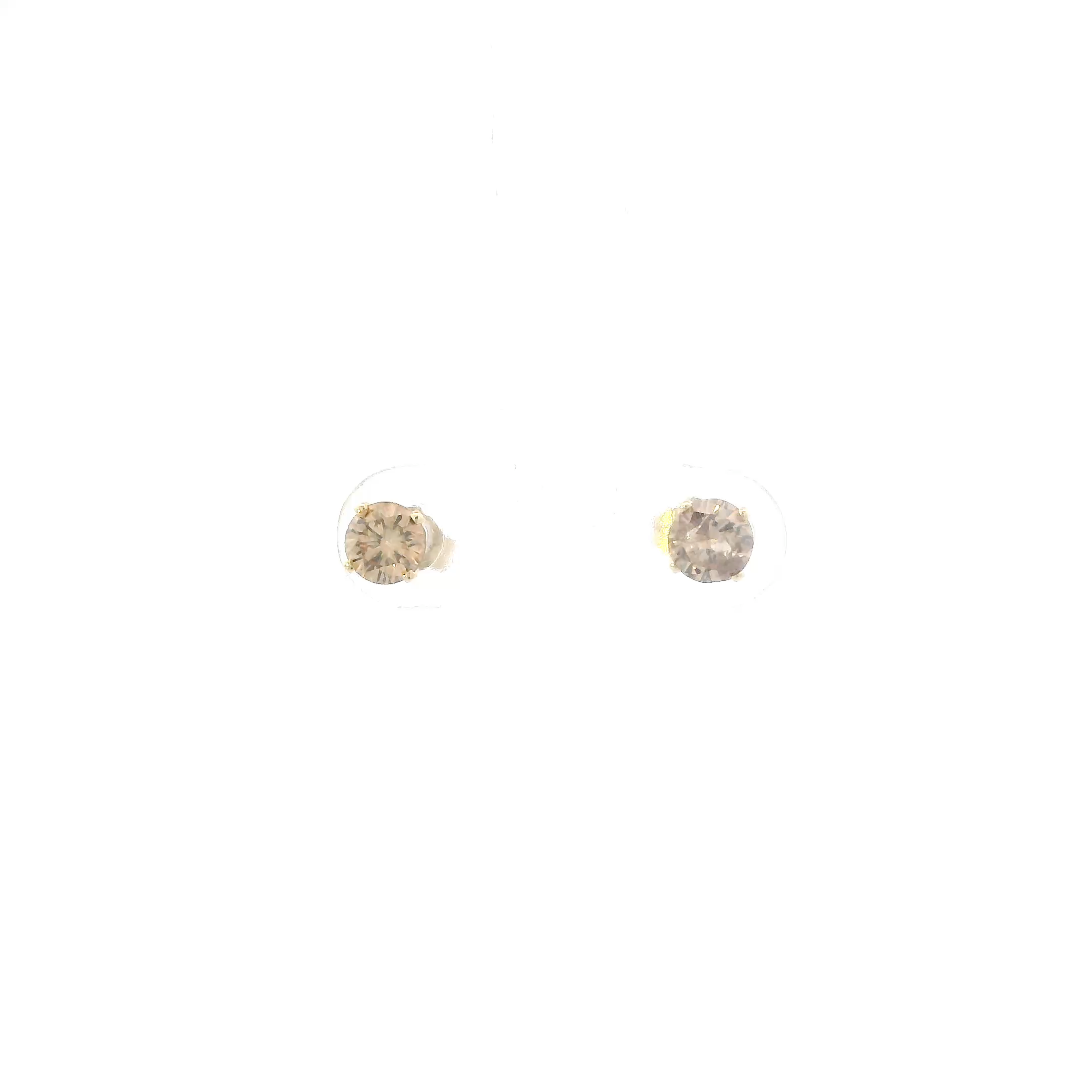 14K Yellow Gold Champagne Solitaire Diamond Earrings - 0.60ct