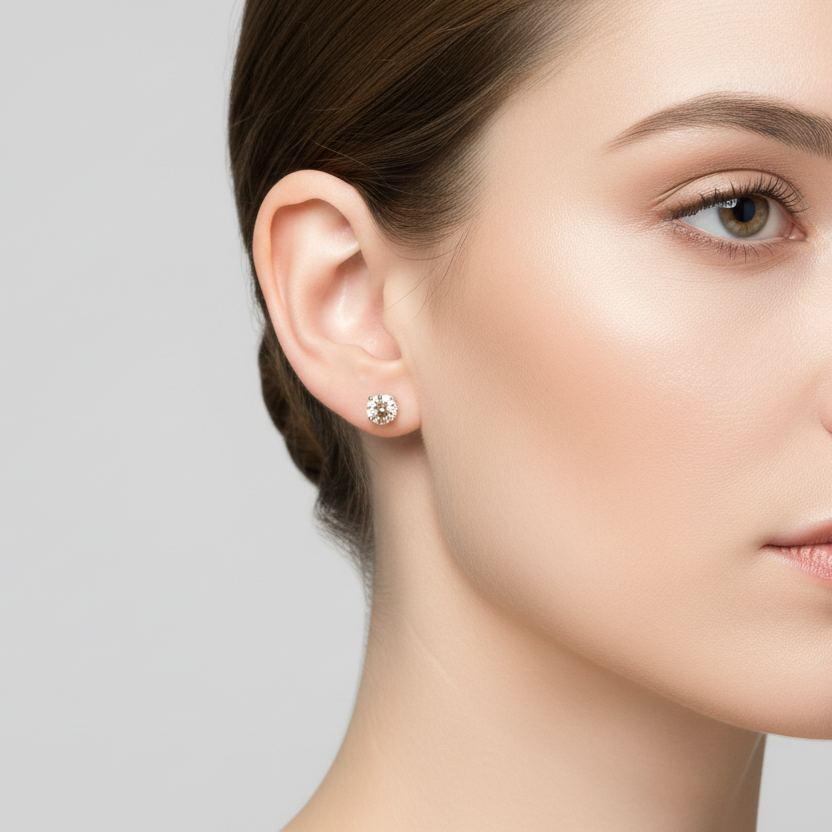 14K Yellow Gold Champagne Solitaire Diamond Earrings - 0.60ct