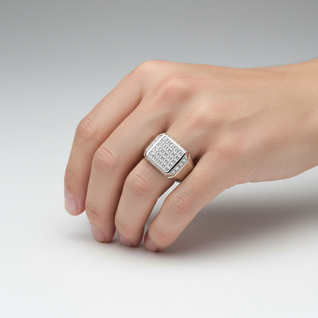 14K White Gold Diamonds Mens Ring - 1.48ct