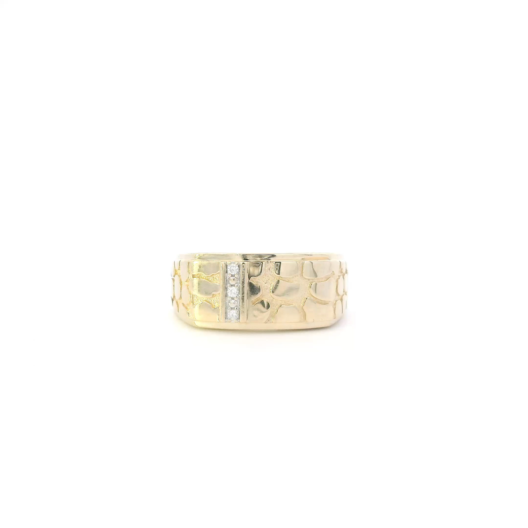 14K Yellow Gold Diamond Nugget Mens Ring - 0.03ct