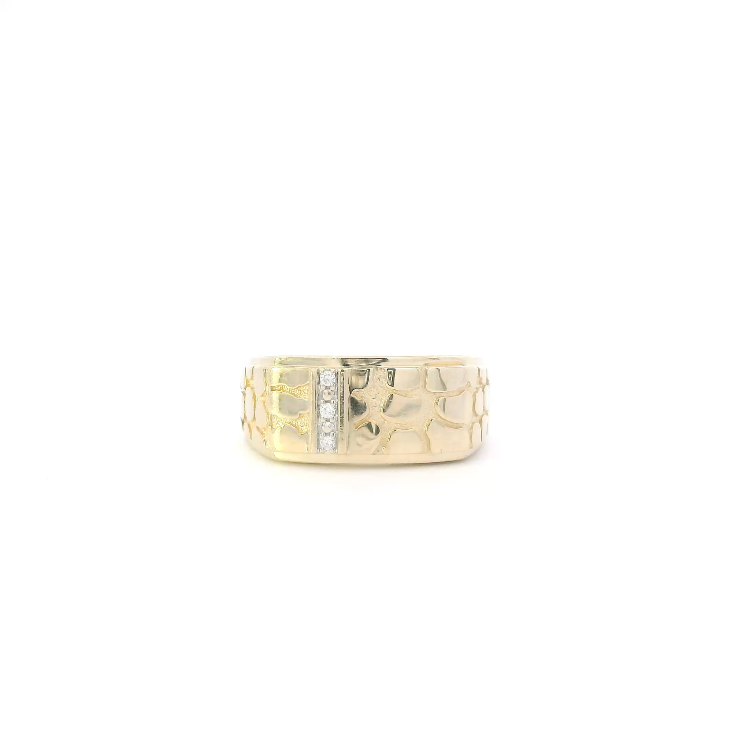 14K Yellow Gold Diamond Nugget Mens Ring - 0.03ct